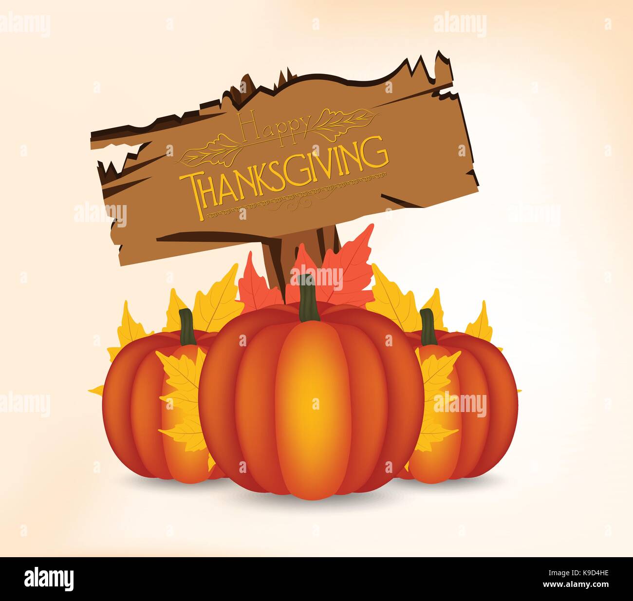 Happy Thanksgiving Day card, poster or with leaves and pumpkin Stock ...