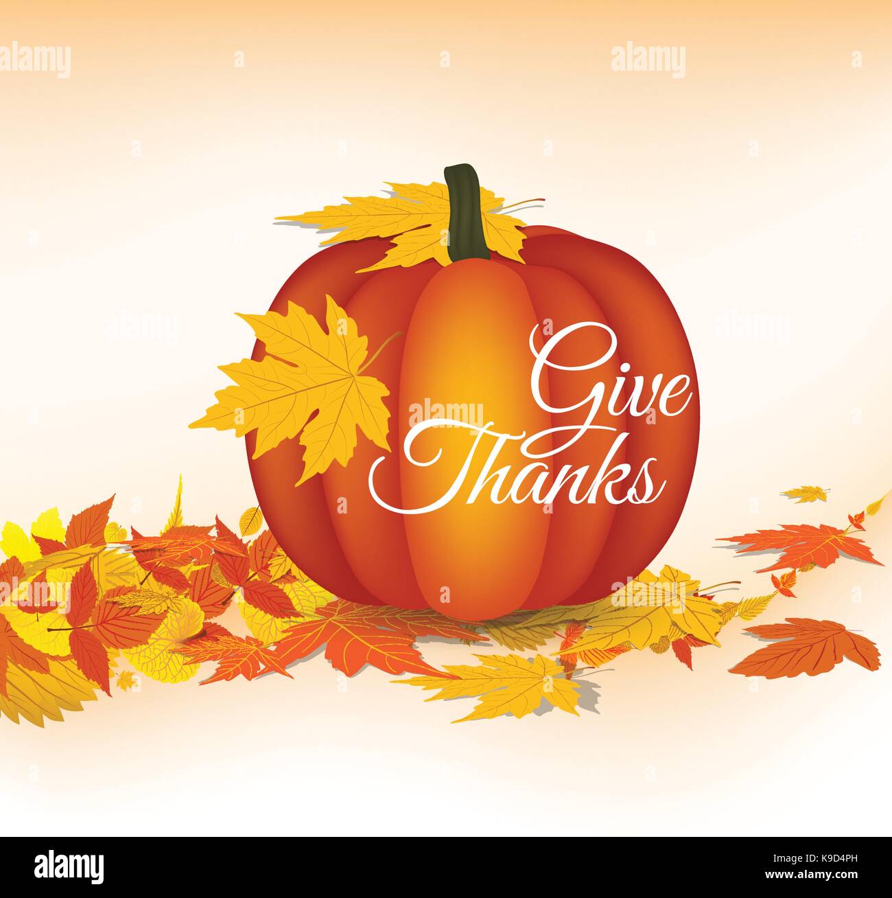 Happy thanksgiving greeting card with leaves, pumpkin Stock Vector ...