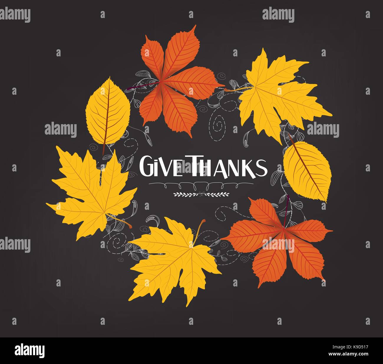 Hand drawn thanksgiving greeting card with leaves Stock Vector Image ...
