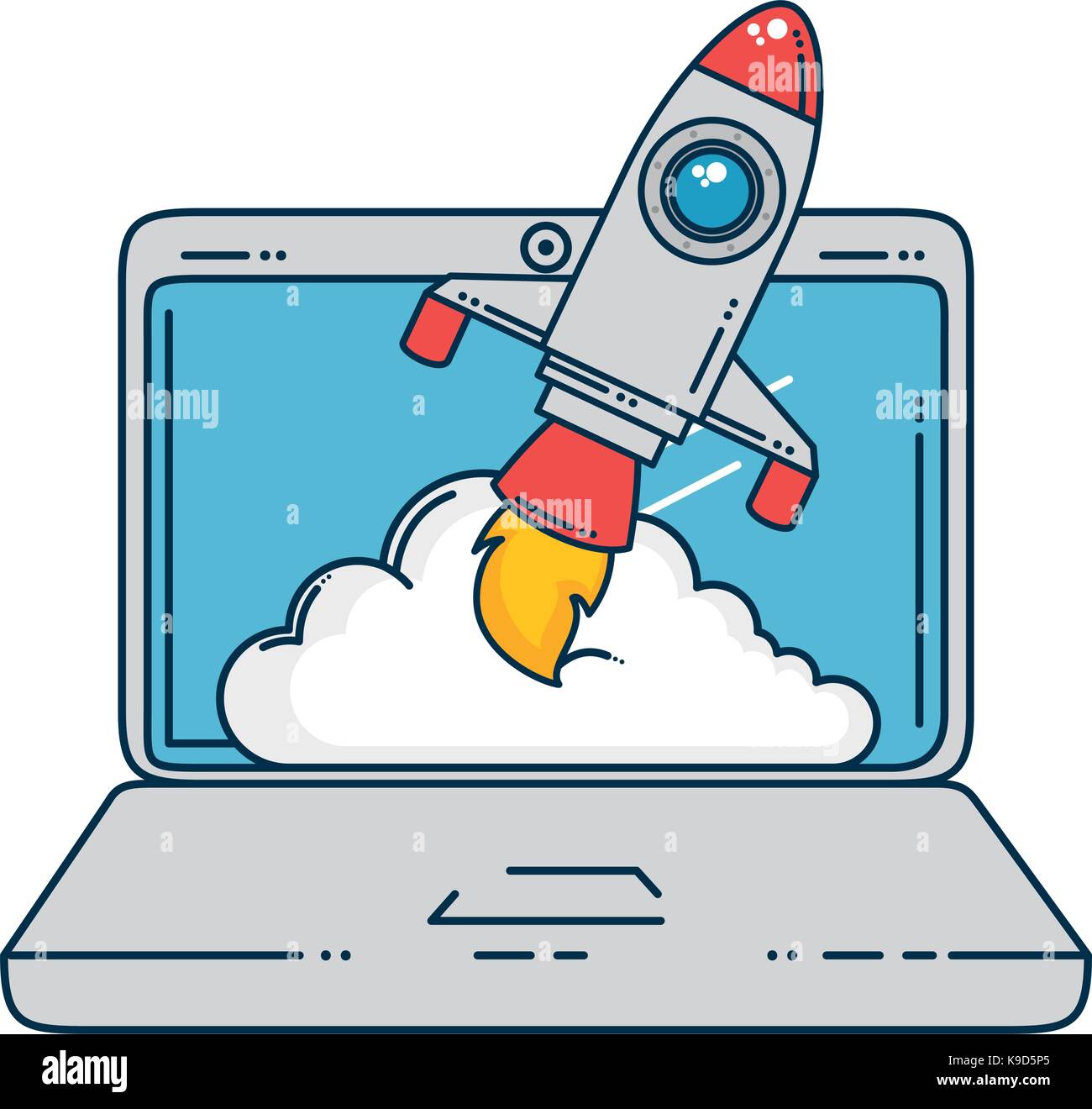 laptop computer with rocket launcher vector illustration design Stock ...