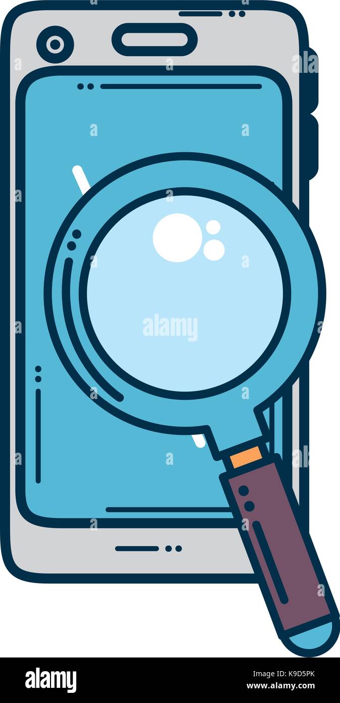 smartphone device with magnifying glass vector illustration design ...