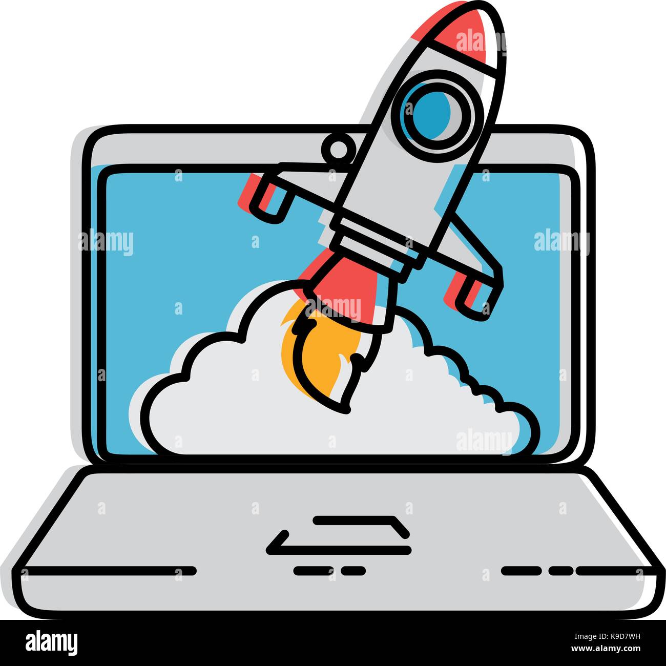 laptop computer with rocket launcher vector illustration design Stock ...