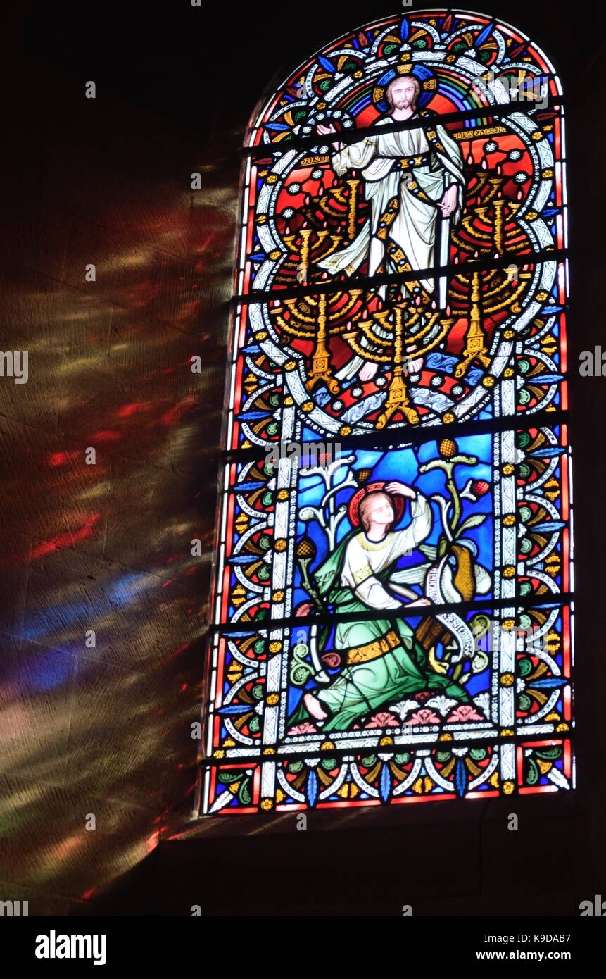 Light Shining through stained glass window Stock Photo Alamy