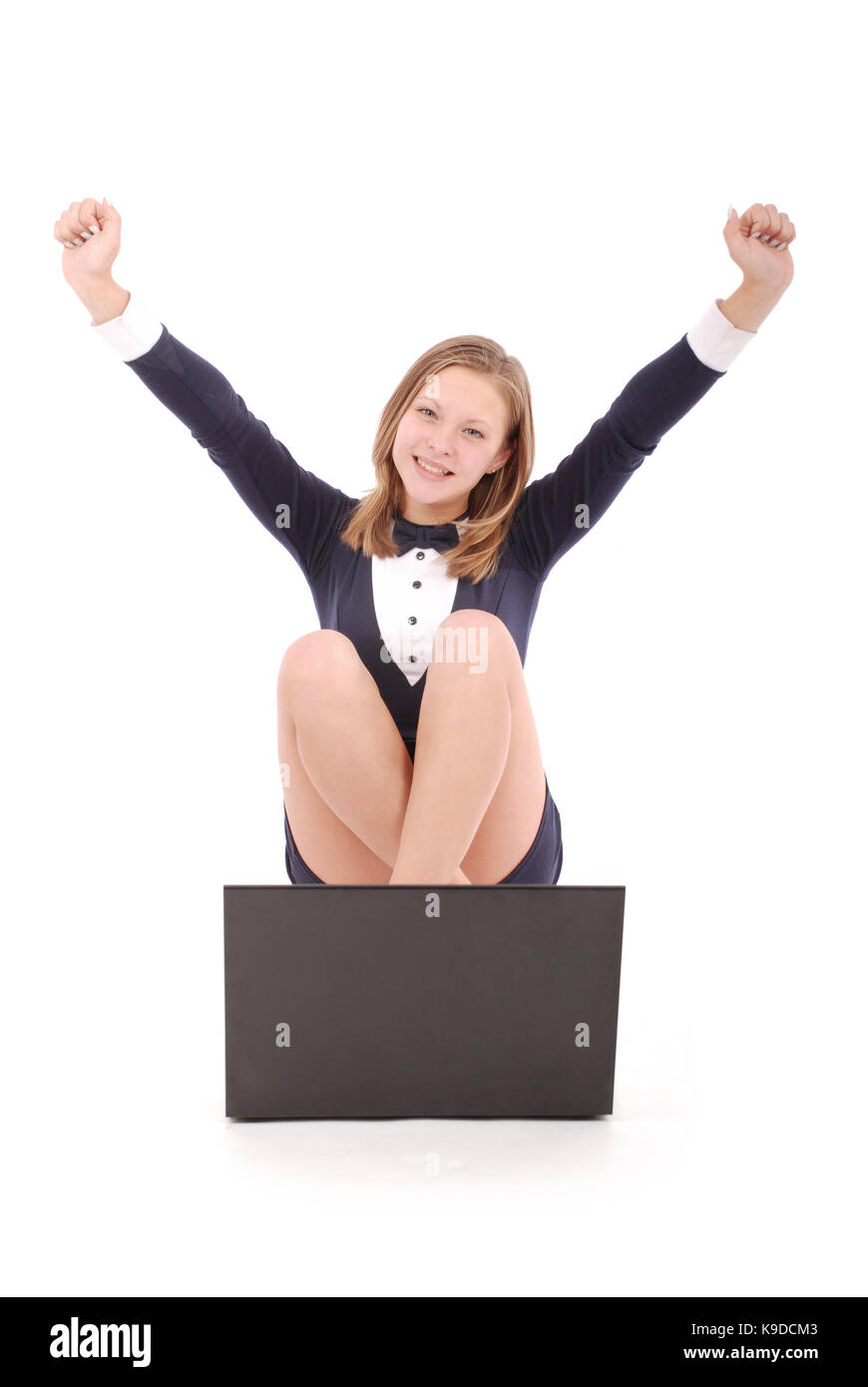 Happy student teenage girl with laptop. Isolated on white Stock Photo ...