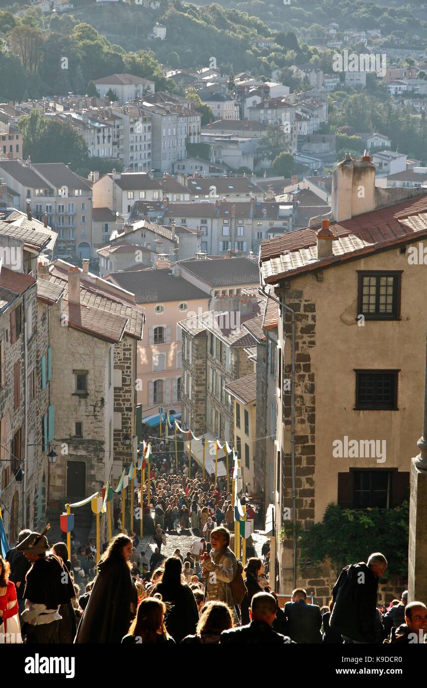 The feast of the king of the bird is a popular festival inherited from the Renaissance, medieval, at Le Puy en Velay, Haute-Loire, France Stock Photo