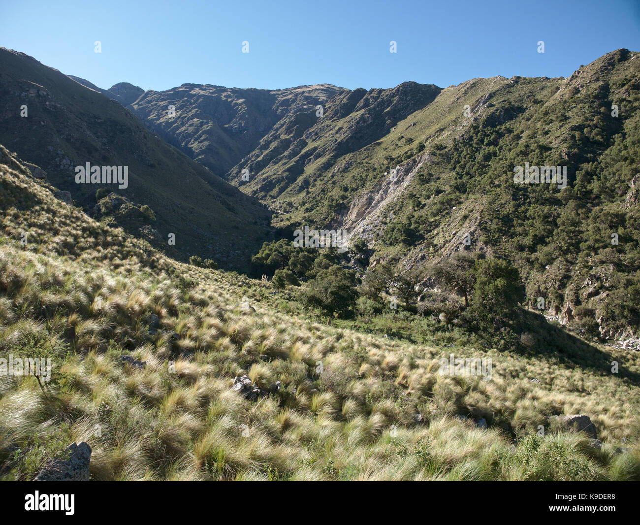 Villa de Merlo, San Luis, Argentina - 2017: The Pasos Malos creek and mountains, located at the town limits. Stock Photo