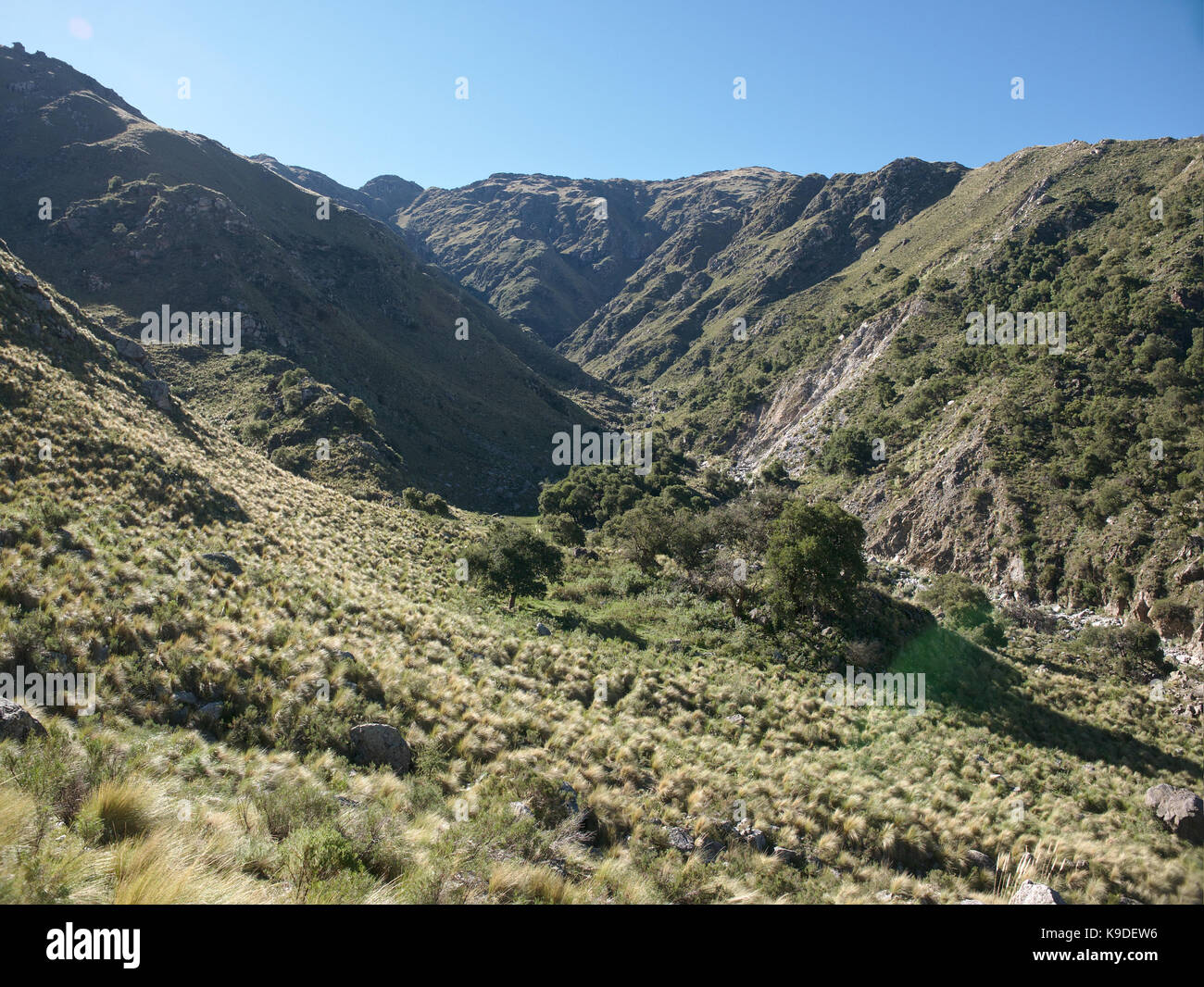 Villa de Merlo, San Luis, Argentina - 2017: The Pasos Malos creek and mountains, located at the town limits. Stock Photo