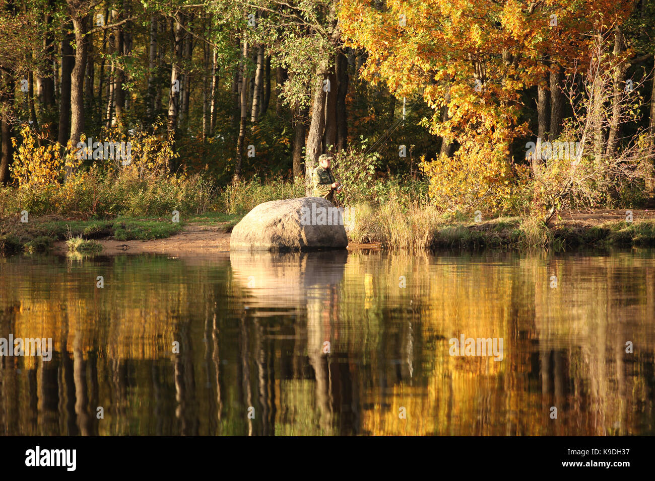 Autumn trees reflecting off the water Stock Photo - Alamy