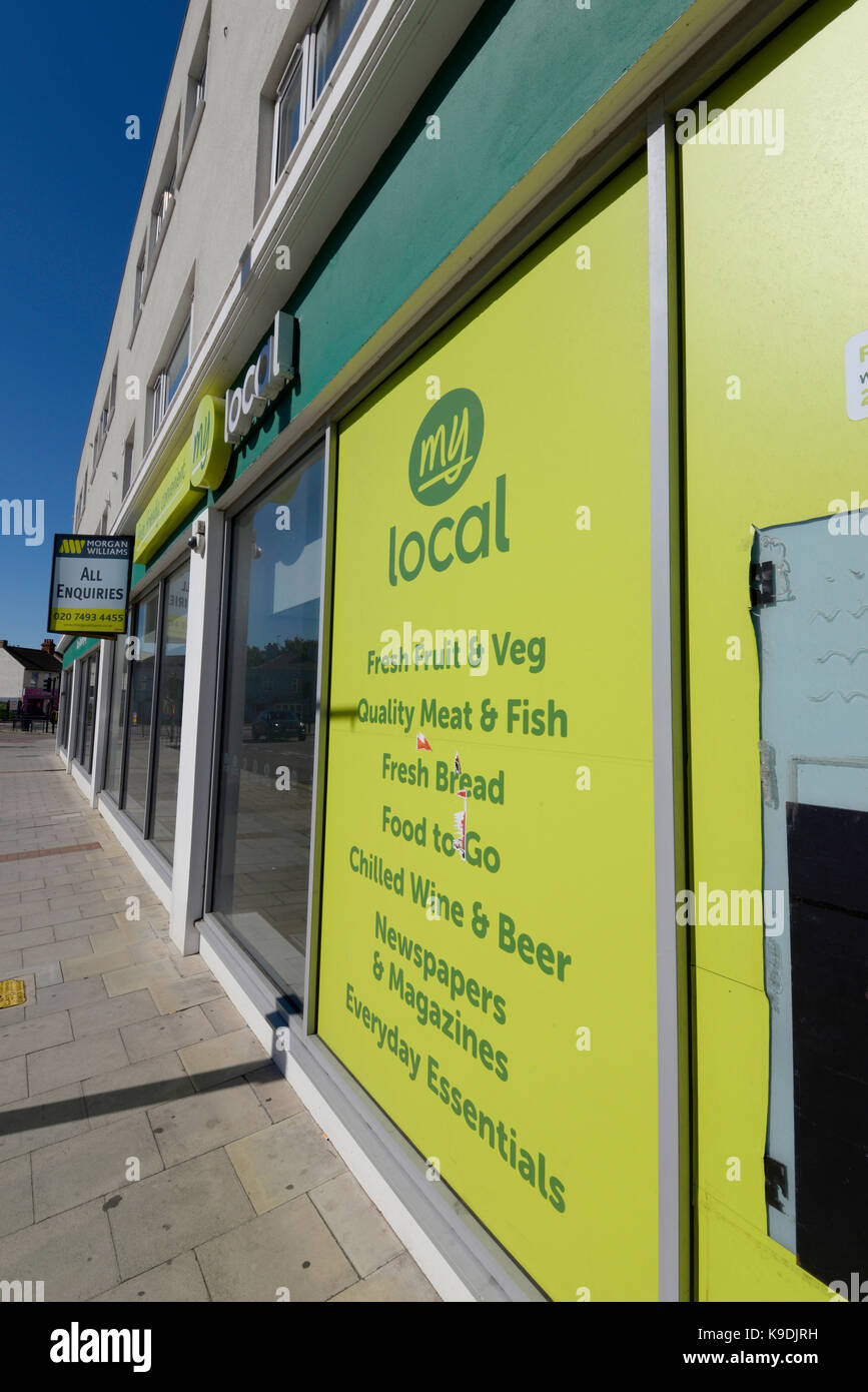 My Local convenience store, closed, in Westcliff, Southend, Essex UK. Funded by Greybull Capital. Previously Morrisons Stock Photo