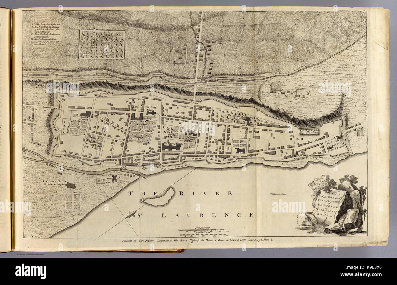 Map of Montreal (1758) by Thomas Jefferys Stock Photo