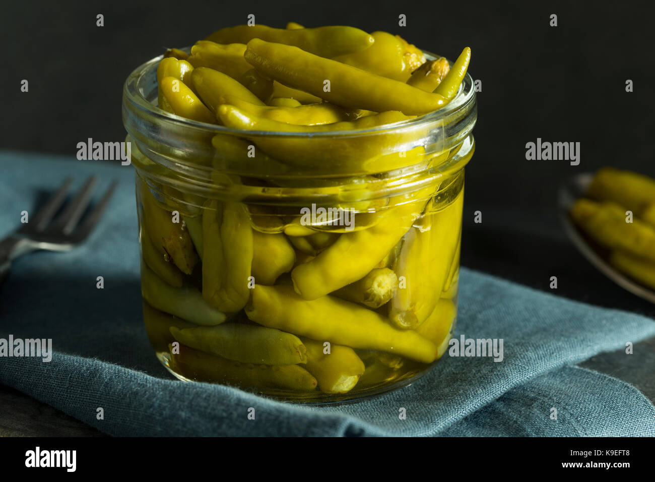 Organic Pickled Green Sport Peppers in a Jar Stock Photo Alamy
