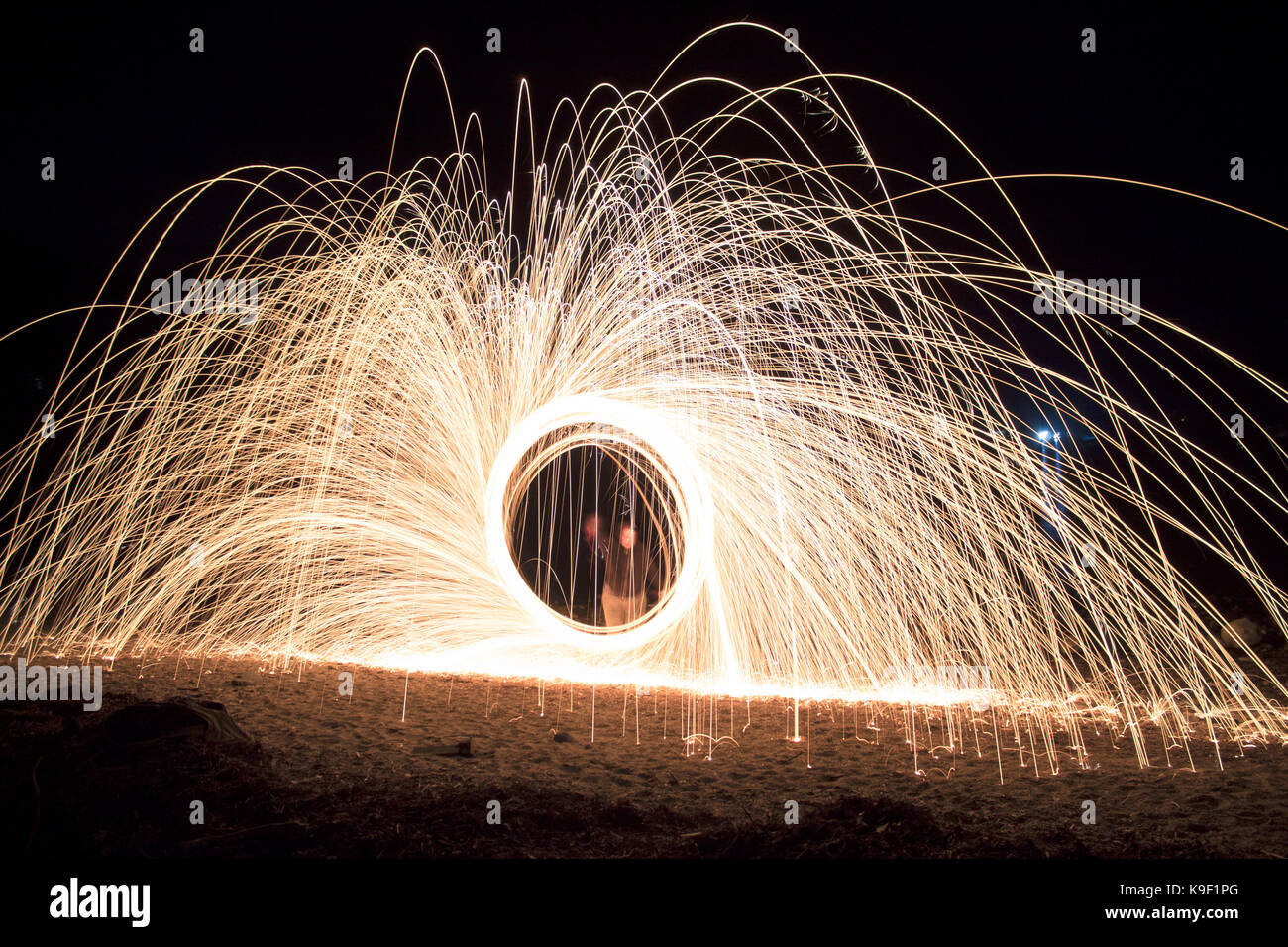 Steel wool spinning Stock Photo