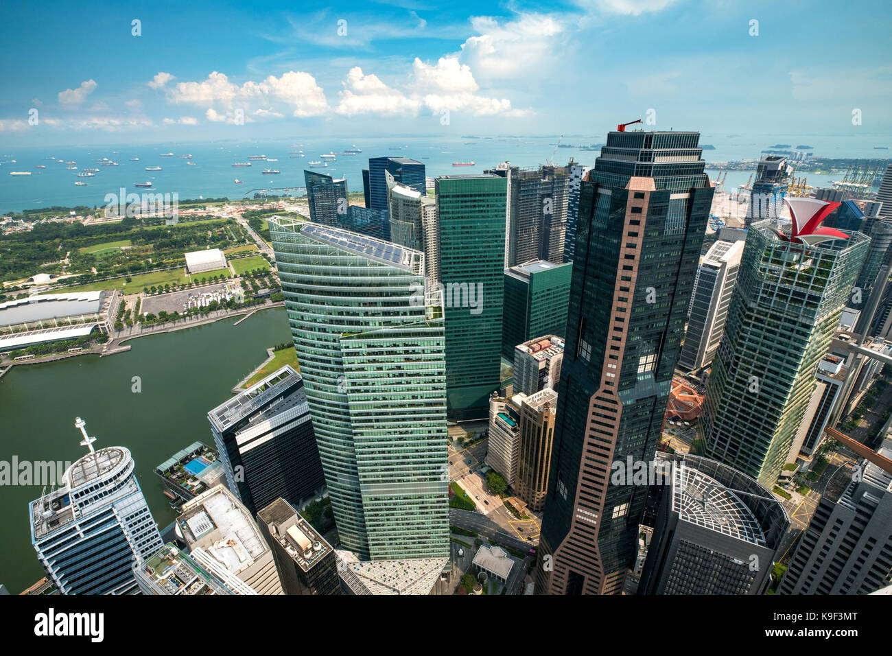 Aerial view of Singapore business district skyscrapers building and city in Singapore, Asia. Stock Photo