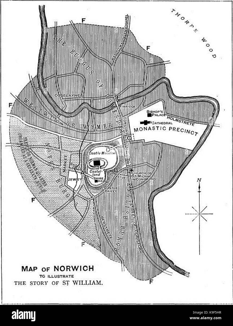 Map of medieval Norwich (c1144 Stock Photo Alamy