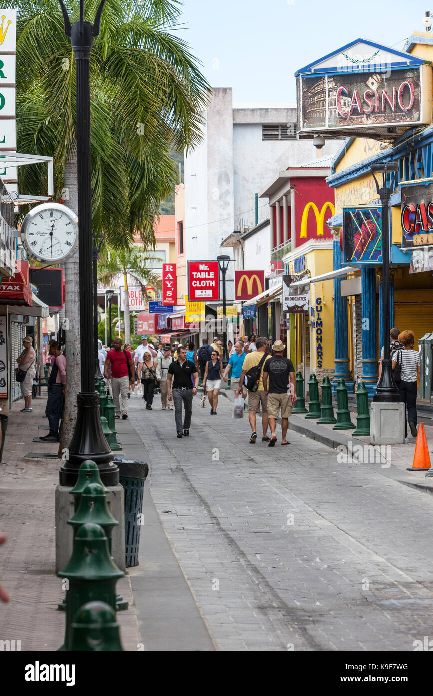 Philipsburg, Sint Maarten.  Front Street Street Scene. Stock Photo