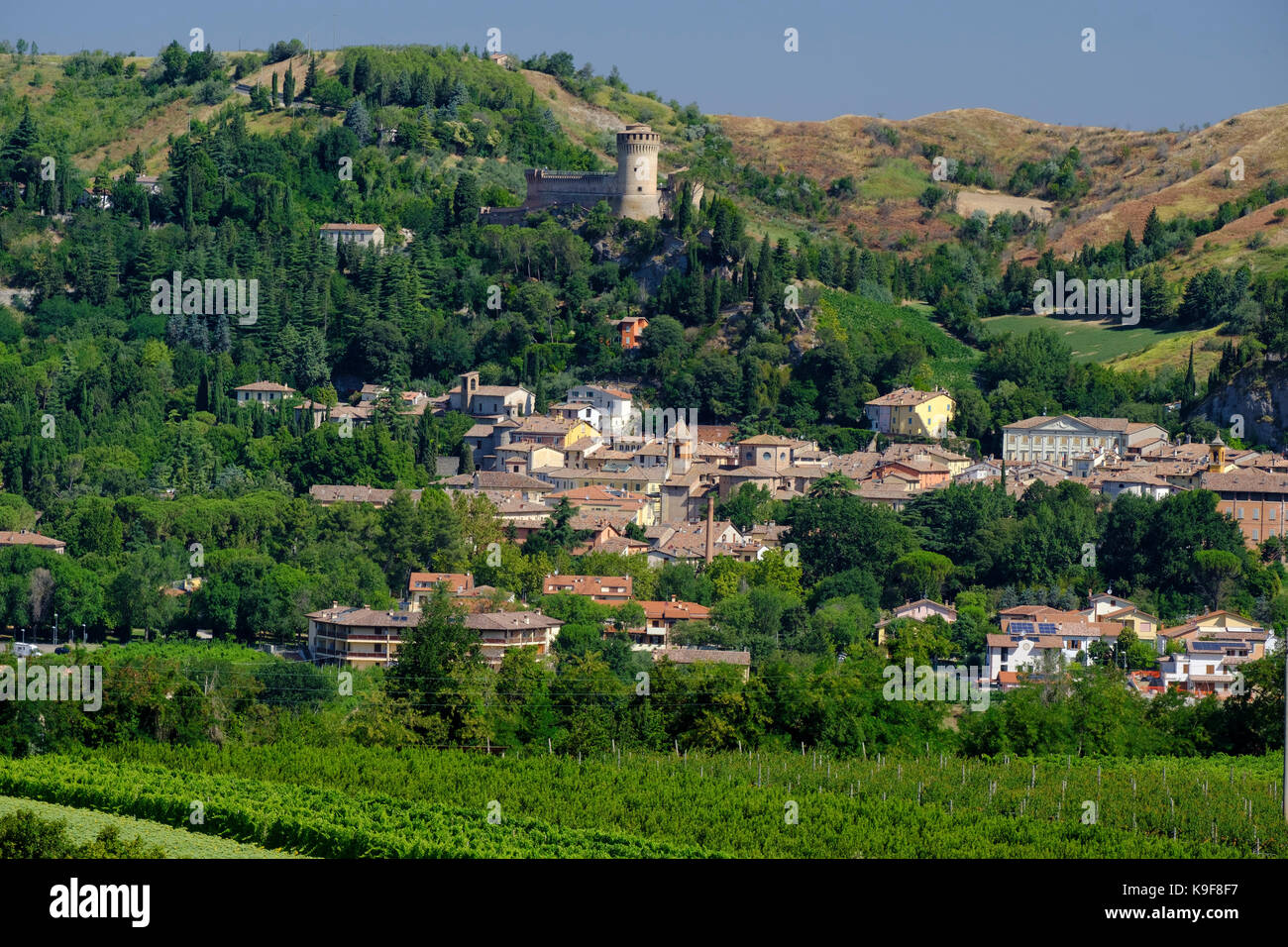 Rural landscape at summer along the road from Brisighella to Modigliana (Ravenna, Emilia Romagna, Italy). View of Brisighella Stock Photo