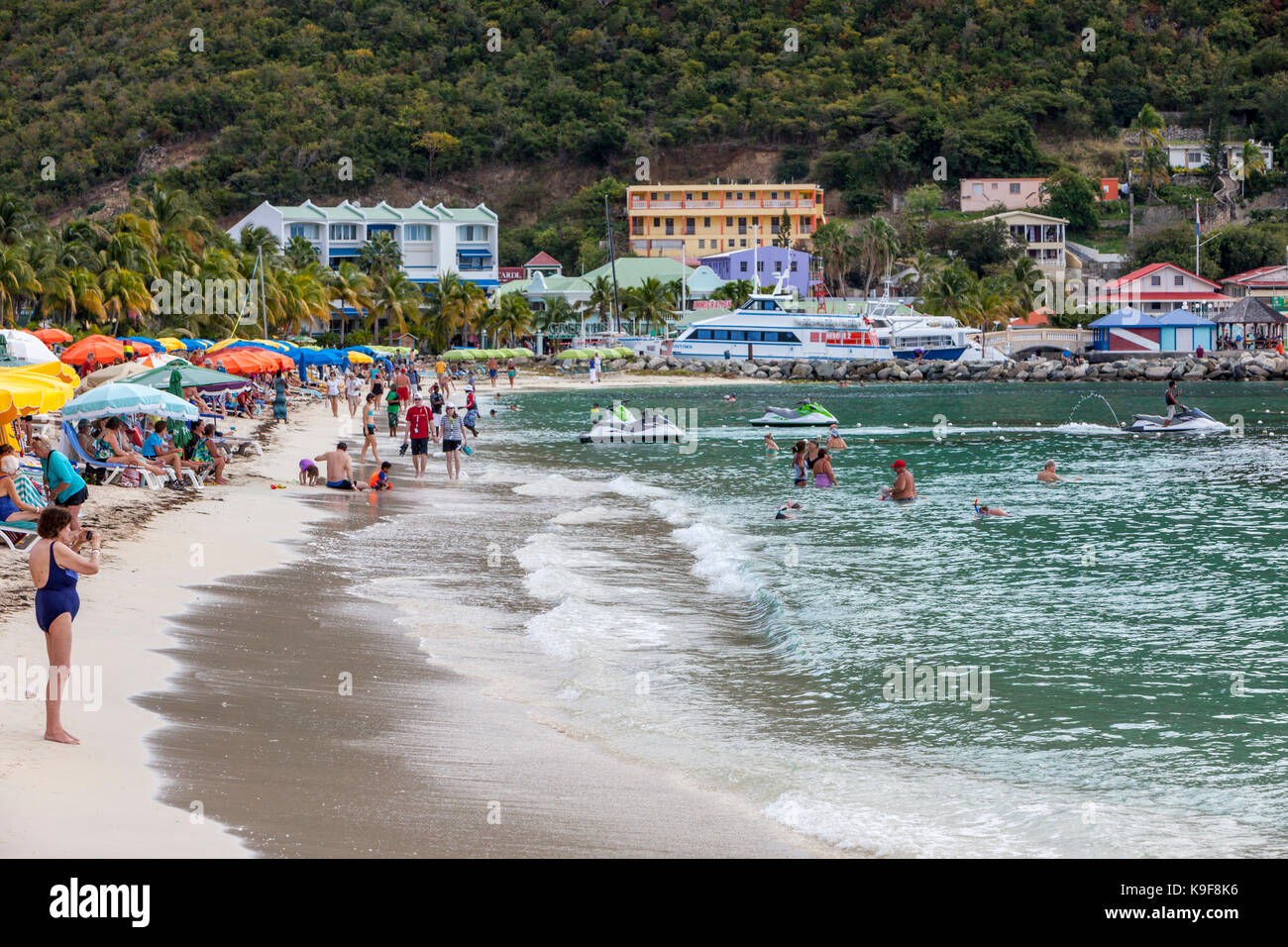 Philipsburg, Sint Maarten.  Beach Scene. Stock Photo