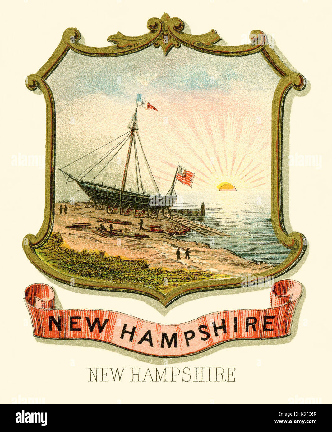 New Hampshire state coat of arms (illustrated, 1876 Stock Photo Alamy