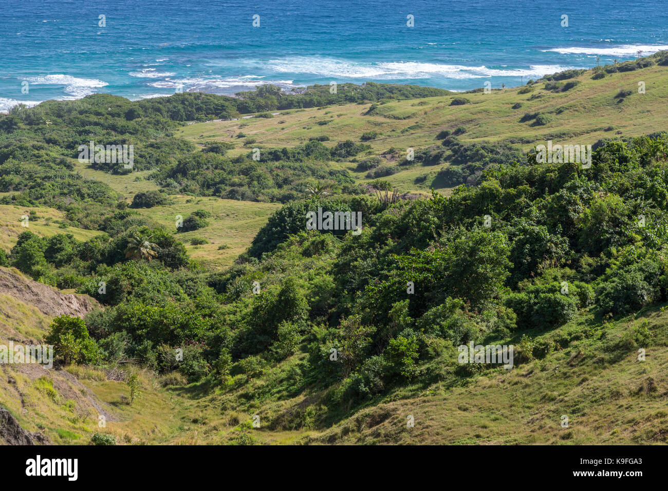 Barbados.  Atlantic Ocean View from 'Scotland' Region of the Island. Stock Photo