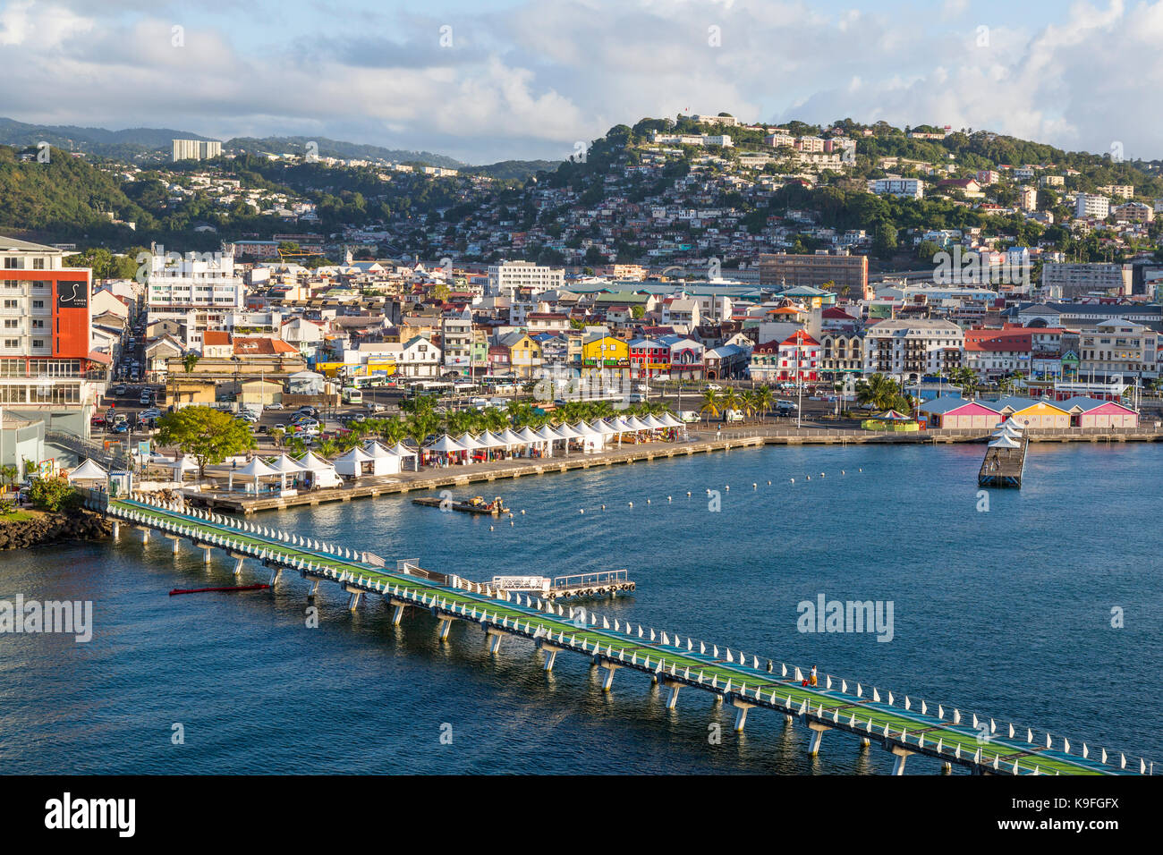 Fort-de-France, Martinique.  View of the Town from the Harbor, Early Morning. Stock Photo