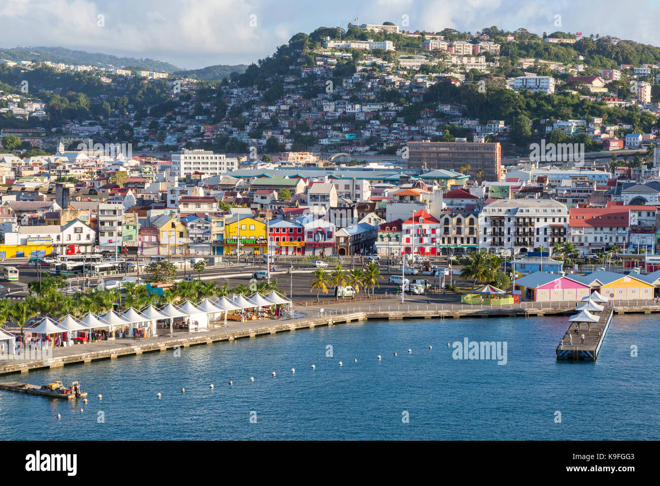 Fort-de-France, Martinique.  View of the Town from the Harbor, Early Morning. Stock Photo