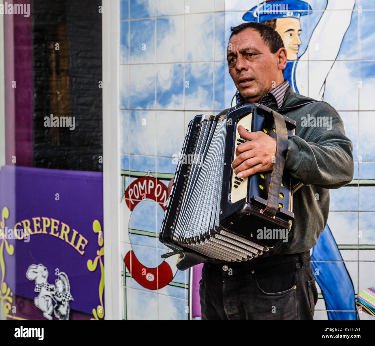 A French accordian player in Cherbourg Stock Photo Alamy
