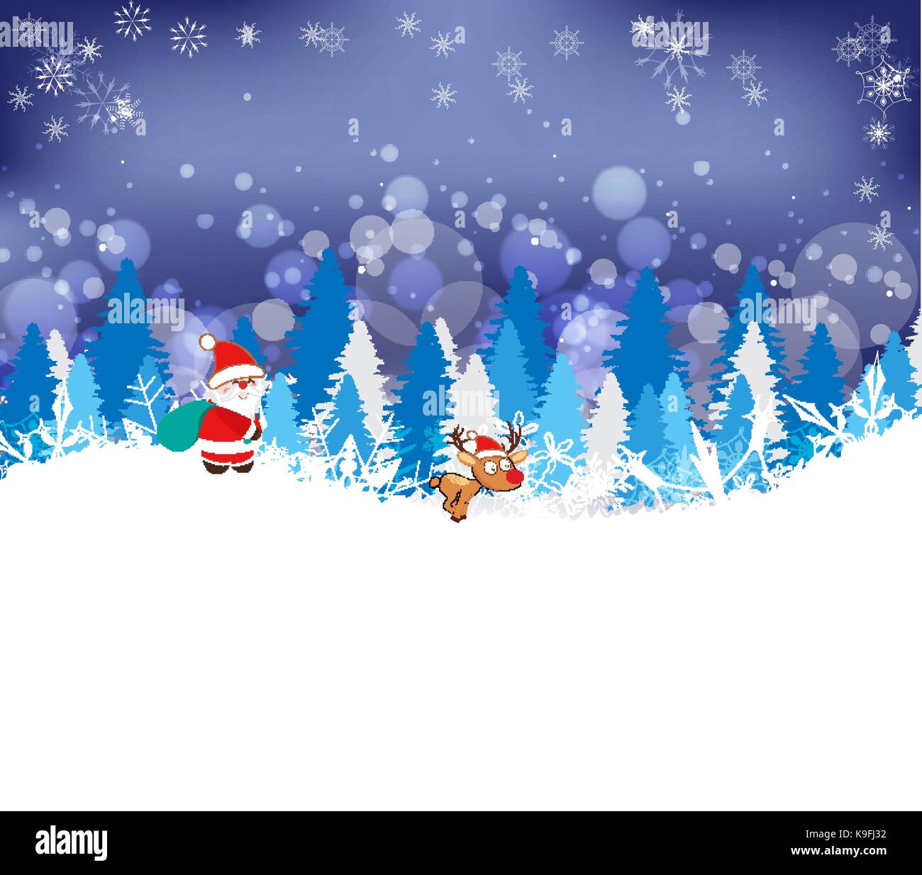 Winter forest background with deer and santaclaus Stock Vector