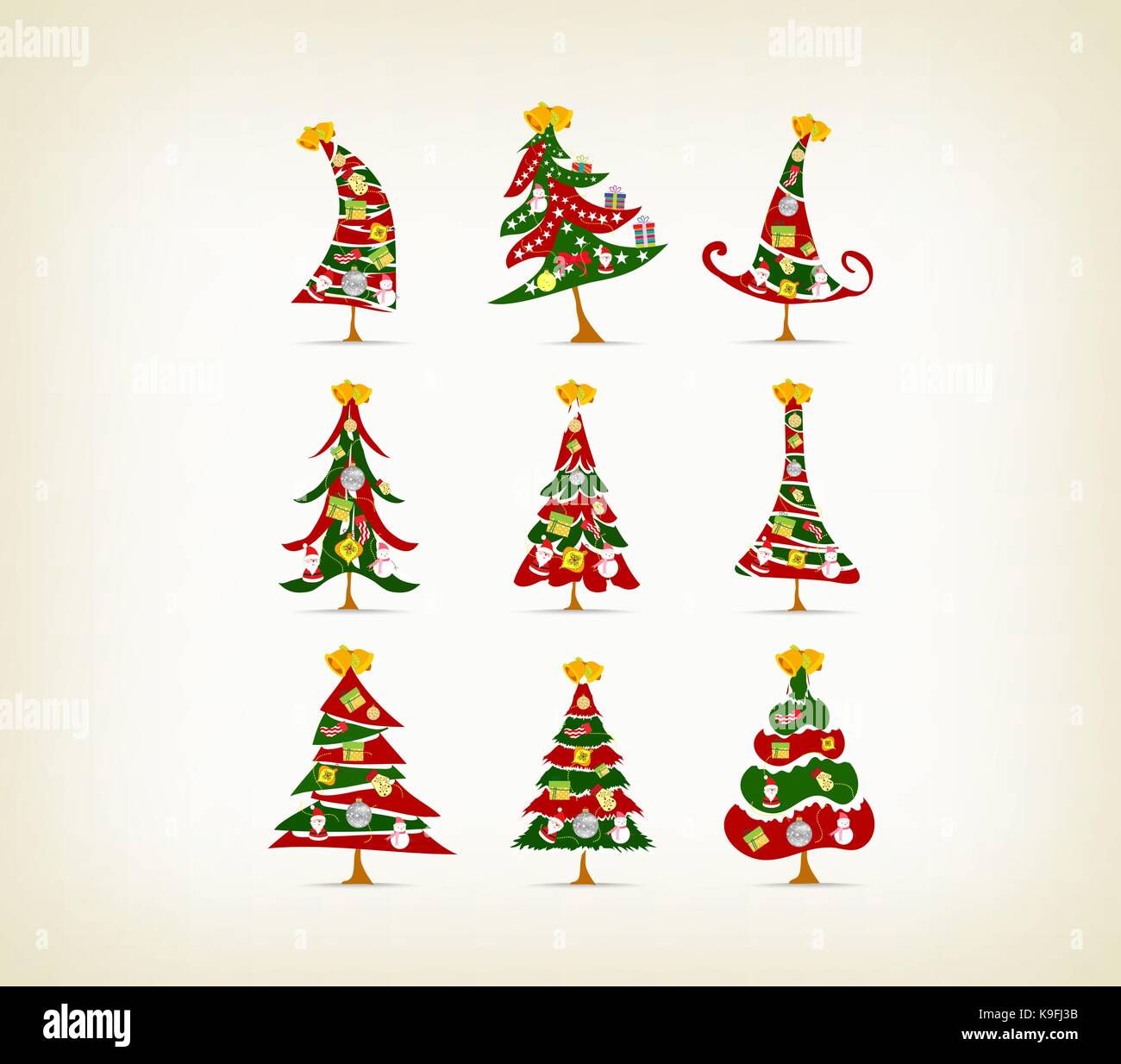set vintage christmas tree with icon and element Stock Vector Image ...