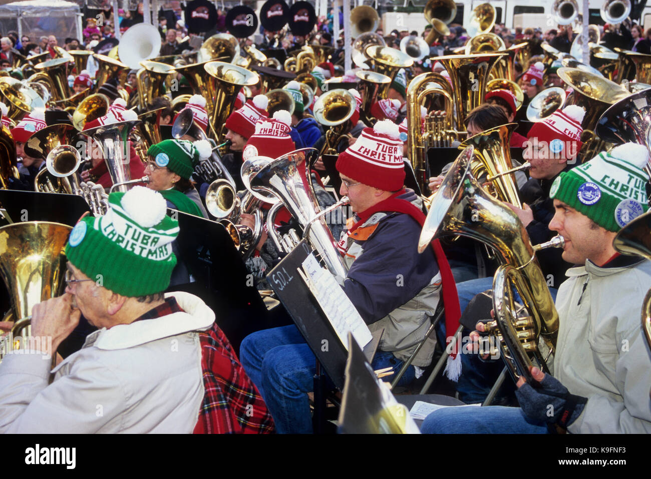 Tuba Christmas, Pioneer Courthouse Square, Portland, Oregon Stock Photo