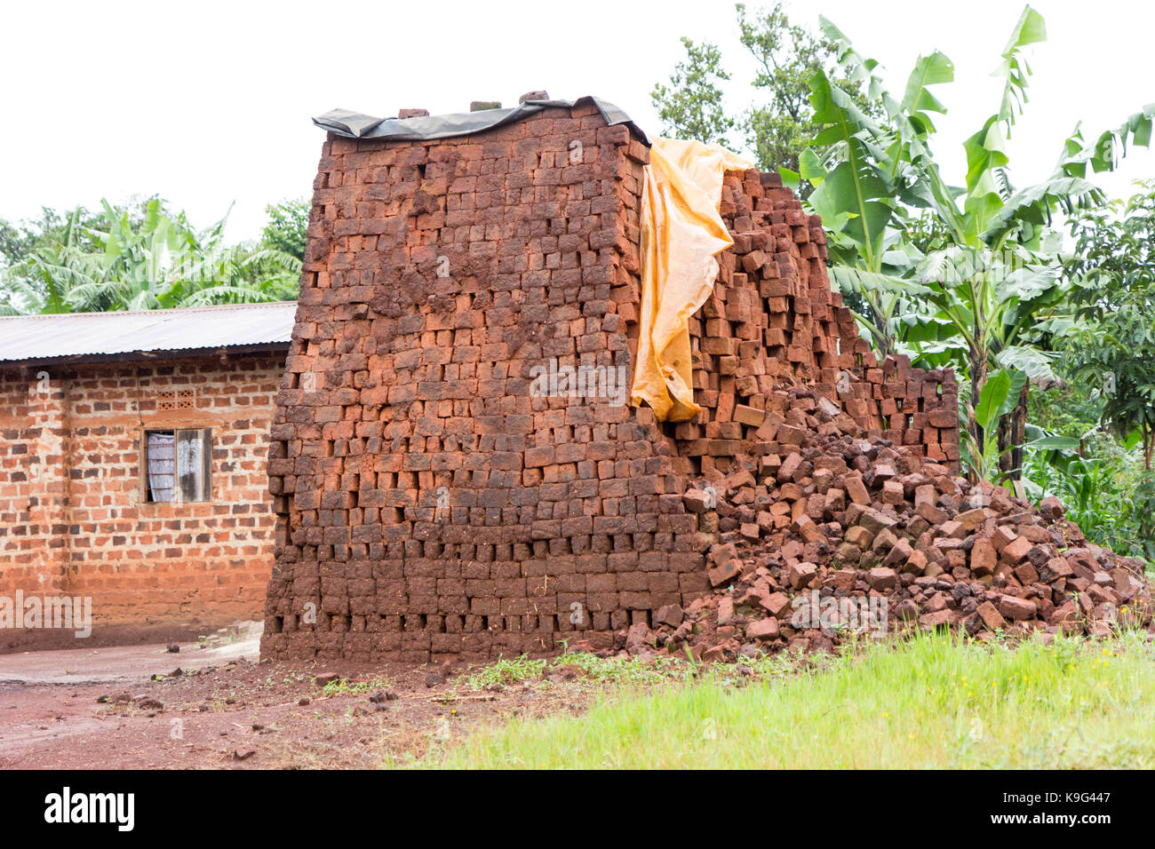 Buikwe, Uganda. 29 April 2017. A mount of burned bricks made ready for building. Stock Photo