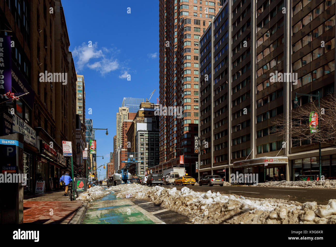 NEW YORK CITY - February 27, 2017: NEW YORK CITY - February 27, 2017: Some town in New york city after snow storm, Winter is coming by snow, in New Yo Stock Photo