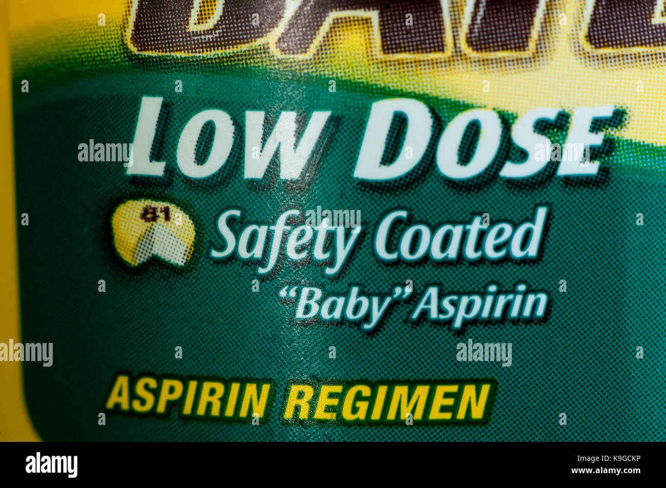 Low dose asprin used to prevent heart attacks and stroke. Stock Photo