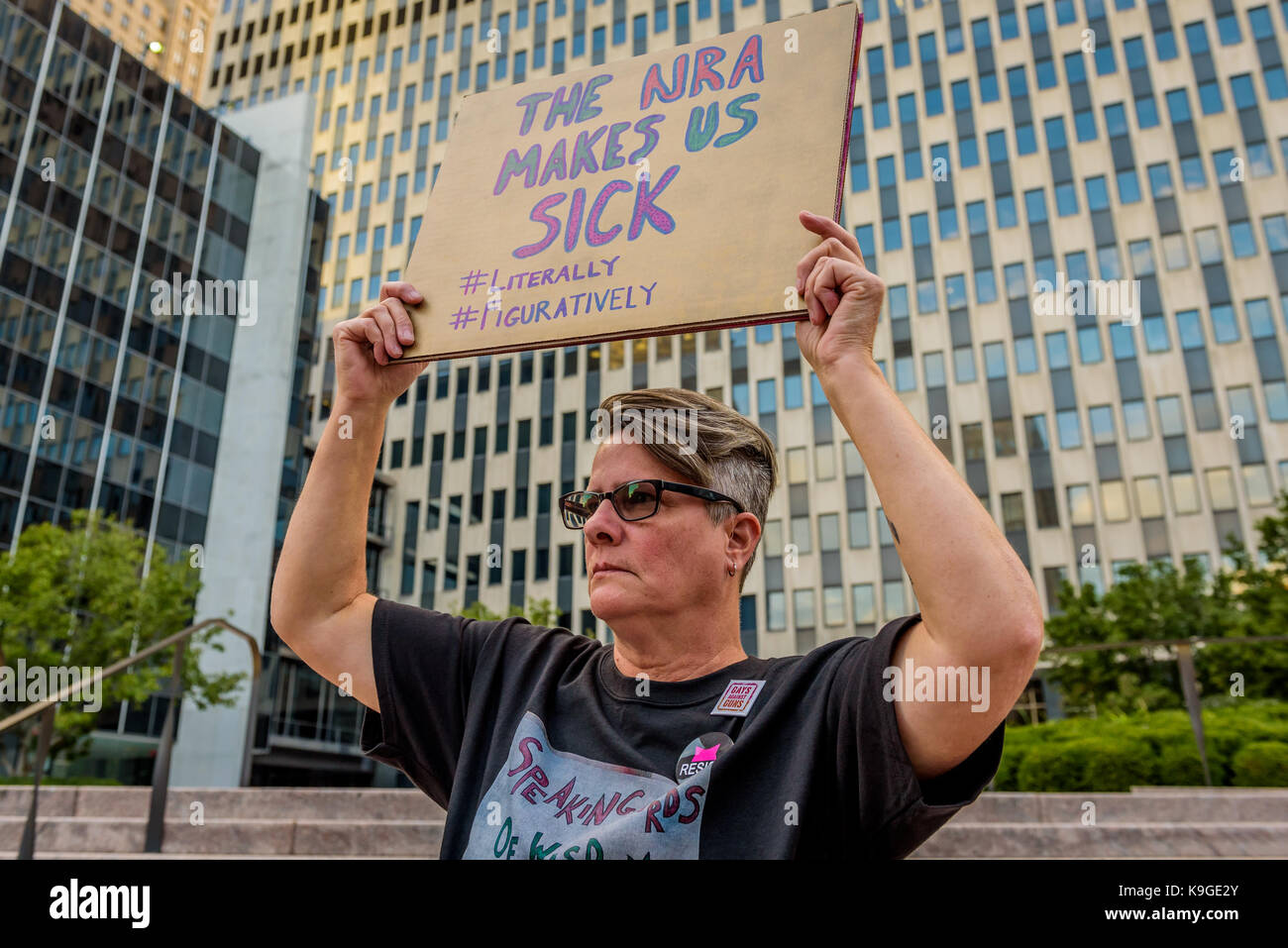 New York, United States. 22nd Sep, 2017. Gays against guns confronted Tom Price outside the New York City office of the Centers for Disease Control and Prevention at Thomas Paine Park. GAG demands that Price, the U.S. Secretary of Health and Human Services, start supporting stronger background checks, and stop blocking funding for research into gun violence. Credit: Erik McGregor/Pacific Press/Alamy Live News Stock Photo