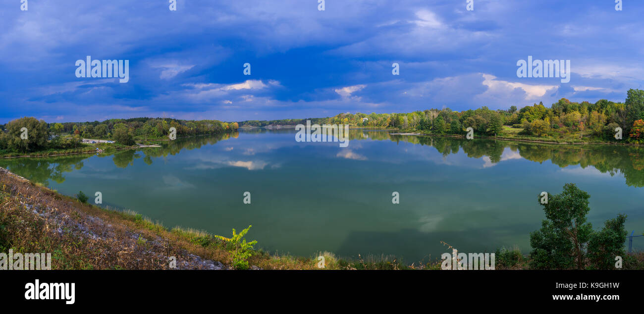 Panorama of lake with clouds. North America Stock Photo