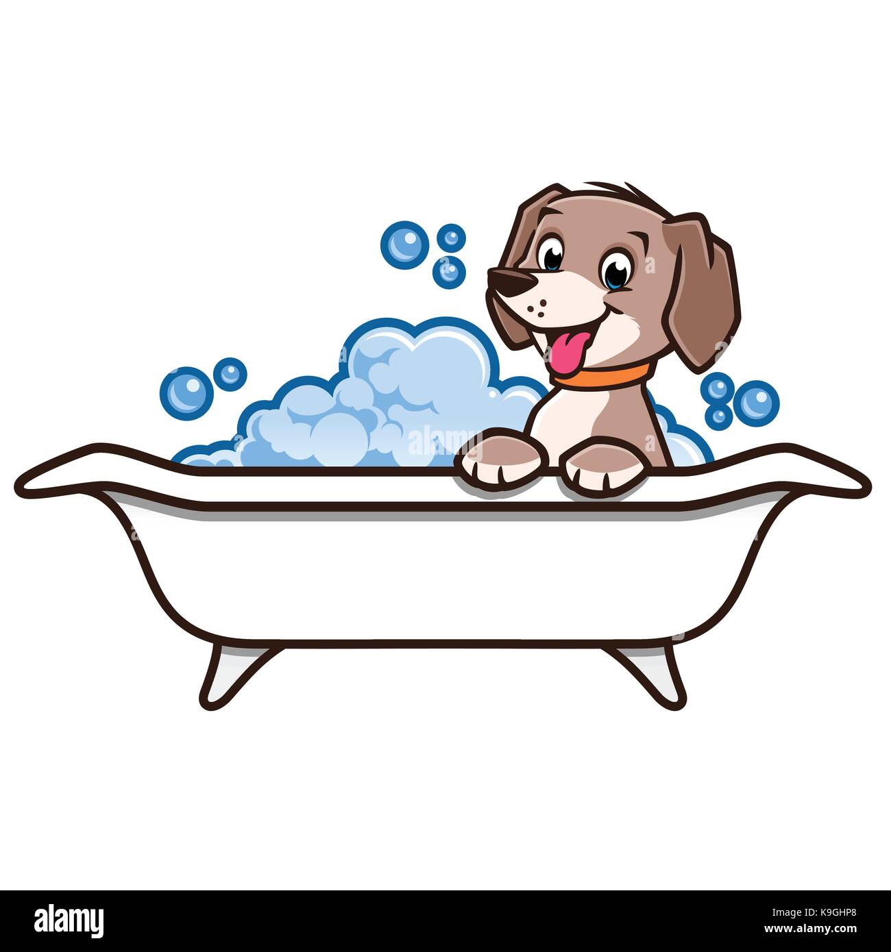 Vector illustration of a cute happy dog having a bath Stock Vector