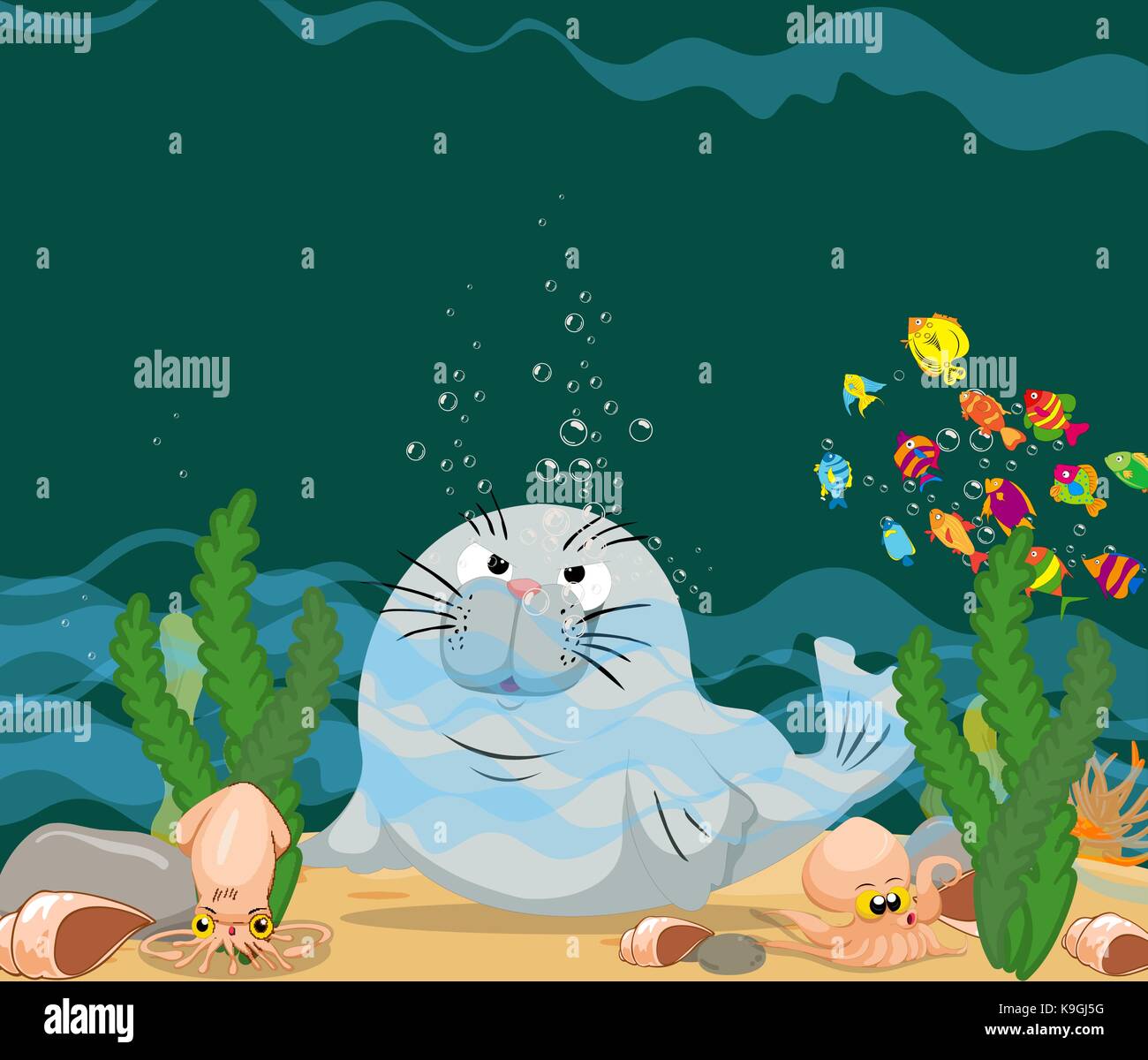 otter is under a sea water Stock Vector