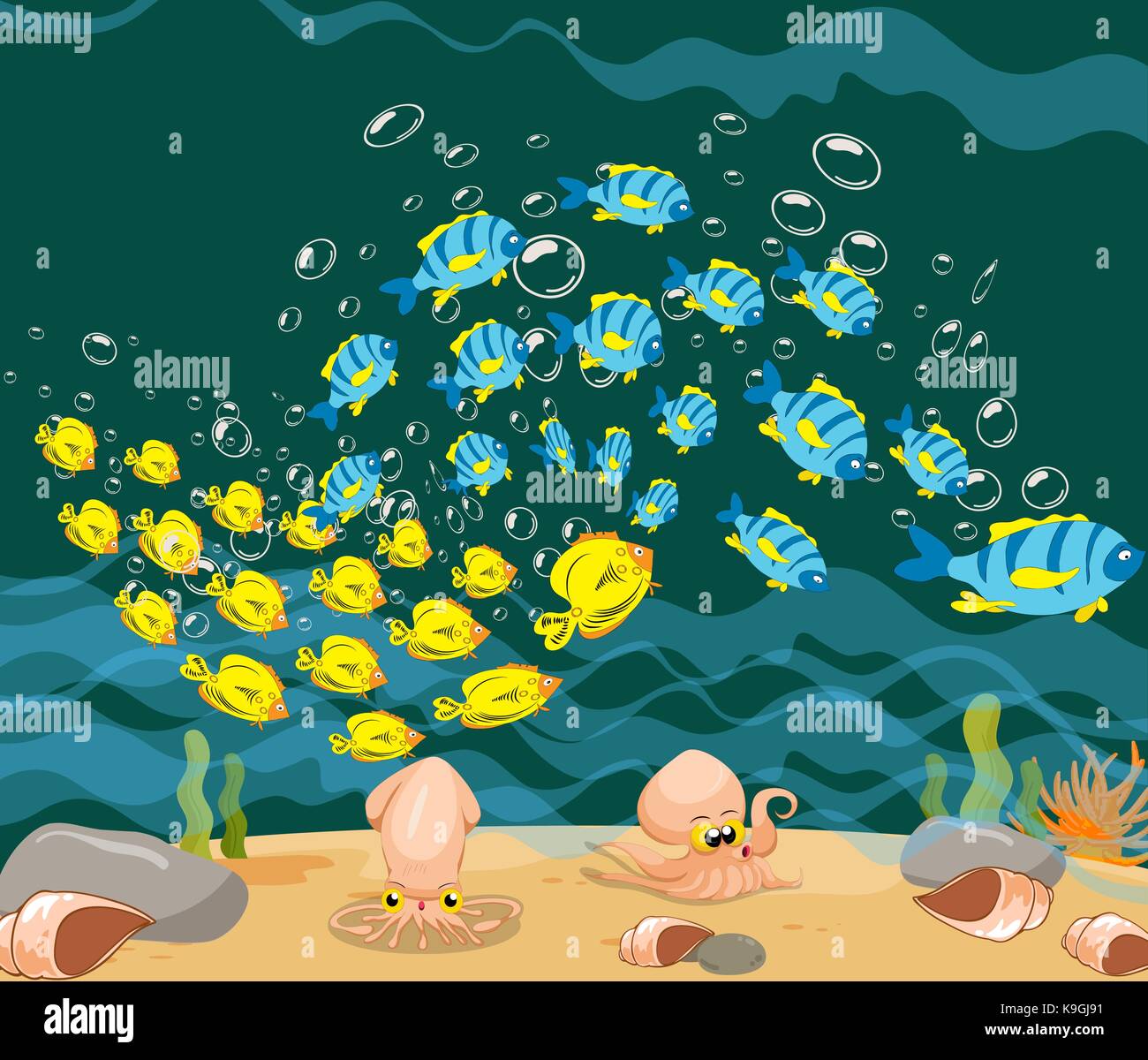 Dance Of Fish In The Sea Ocean Underwater World Stock Vector Image Art Alamy