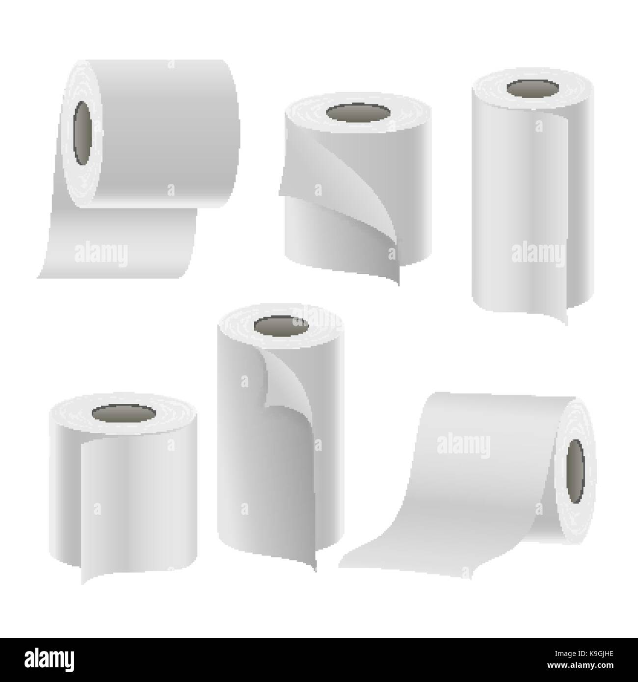 Paper Tape Roll Set Vector. Bathroom Hygiene. 3D Toilet Paper Blank