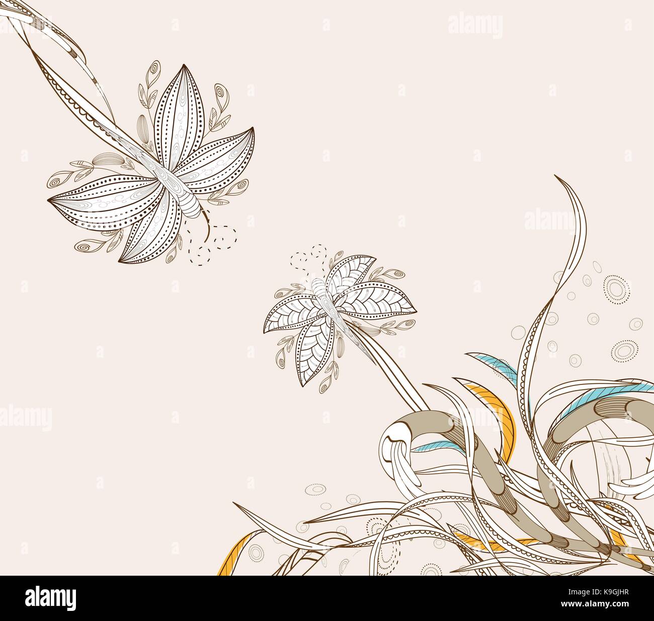 doodle floral background, hand drawn retro Stock Vector Image & Art - Alamy
