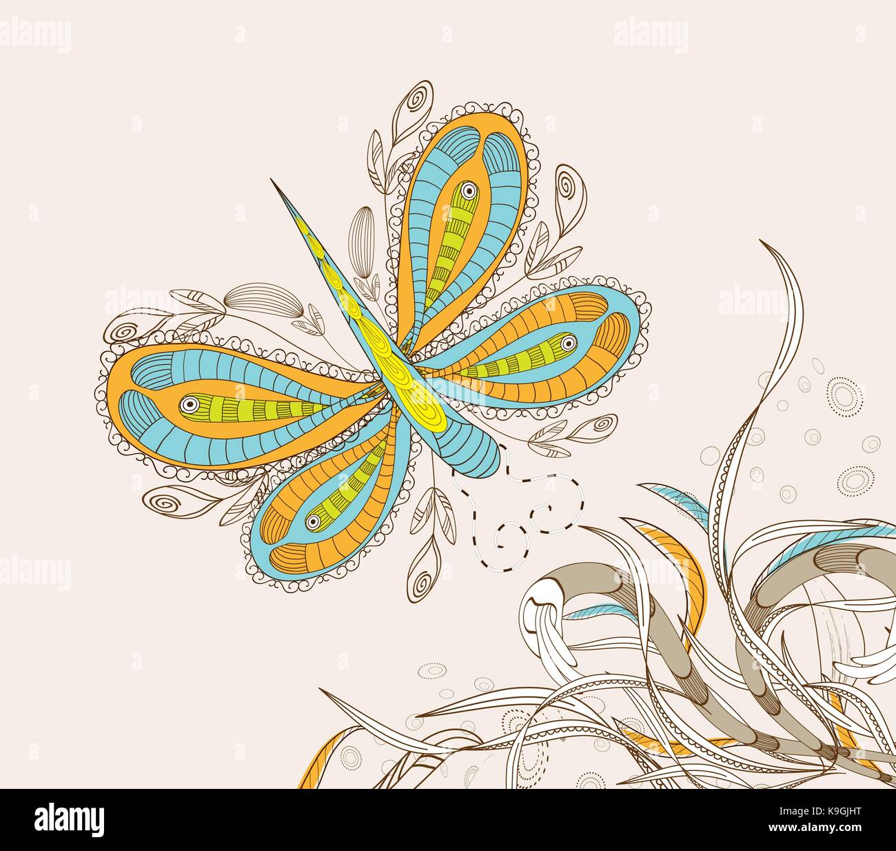 doodle floral background, hand drawn retro Stock Vector Image & Art - Alamy
