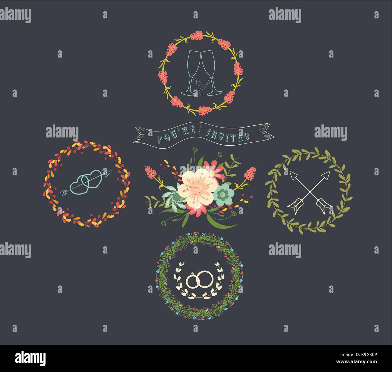 Chalkboard Natural Floral Wreaths Stock Vector Image & Art Alamy