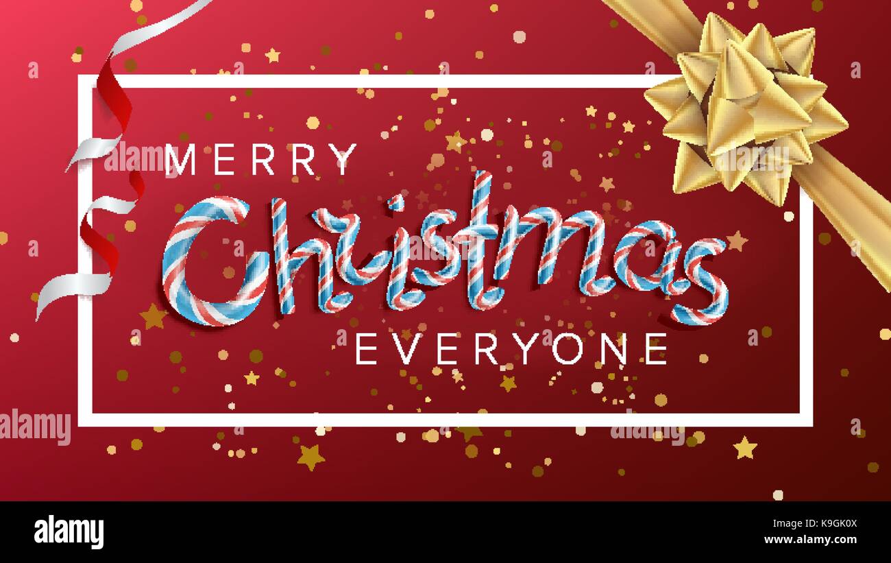 Merry Christmas Text Vector Realistic Bow Christmas Greeting Card Stock Vector Image Art Alamy