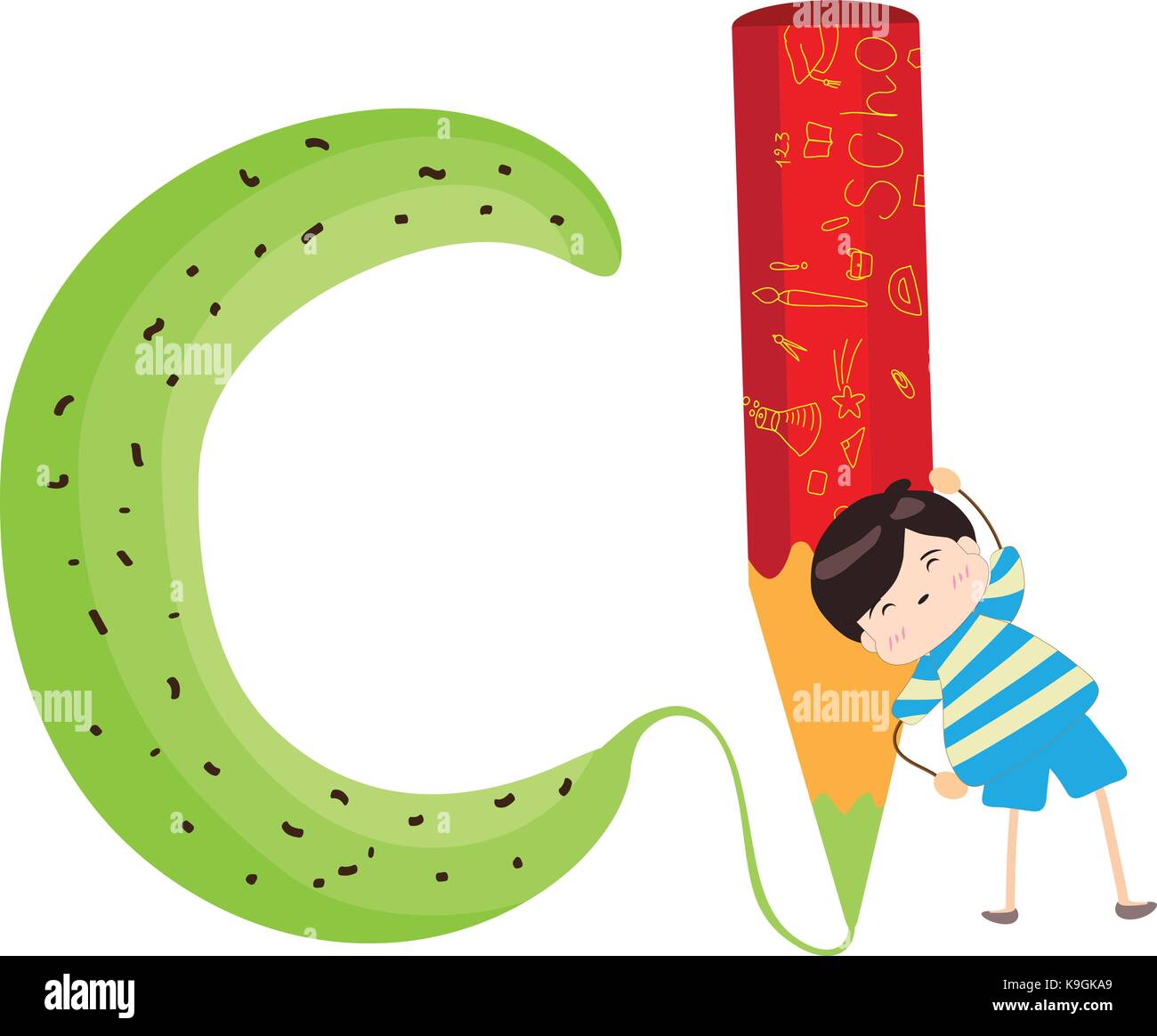 Illustration of a Kid Leaning on a Letter C Stock Vector Image & Art ...