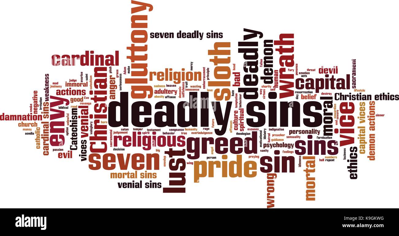 Deadly sins word cloud concept. Vector illustration Stock Vector