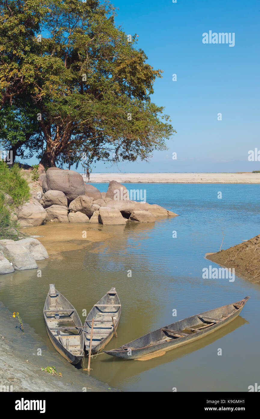 Boats on the Brahmaputra river, Assam, India Stock Photo