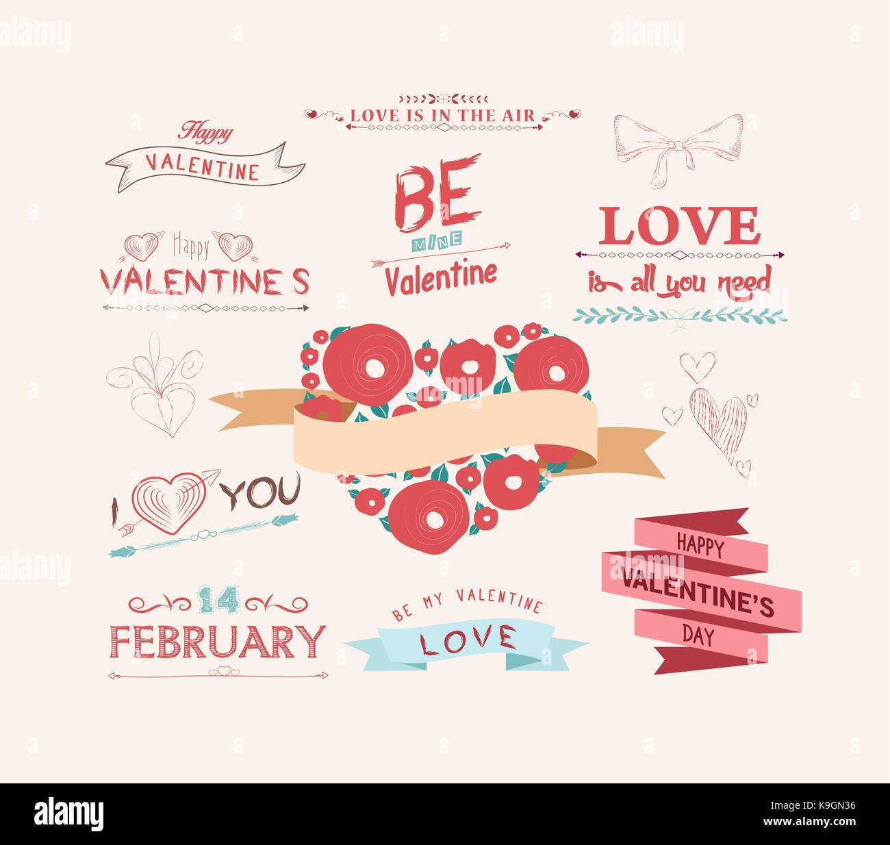 Valentine`s Day set - vintage design elements Stock Vector Image & Art ...
