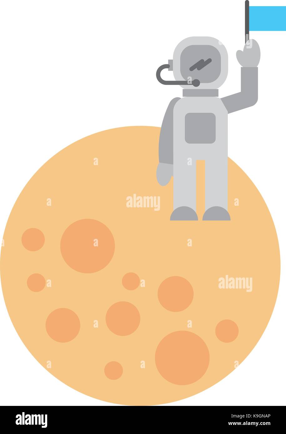 astronaut stand on the moon with flag space mission vector illustration ...