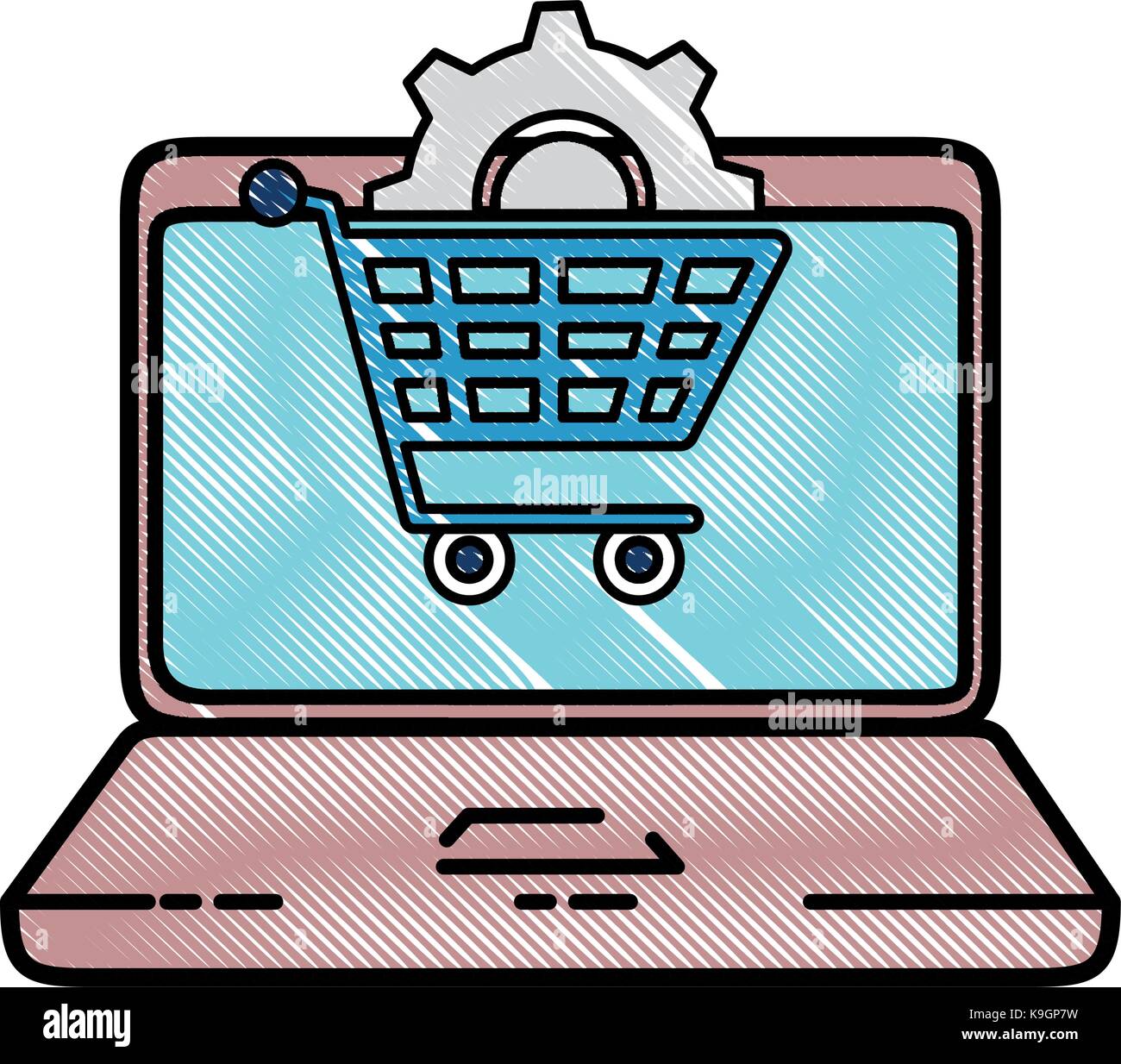 laptop computer with cart shopping vector illustration design Stock ...