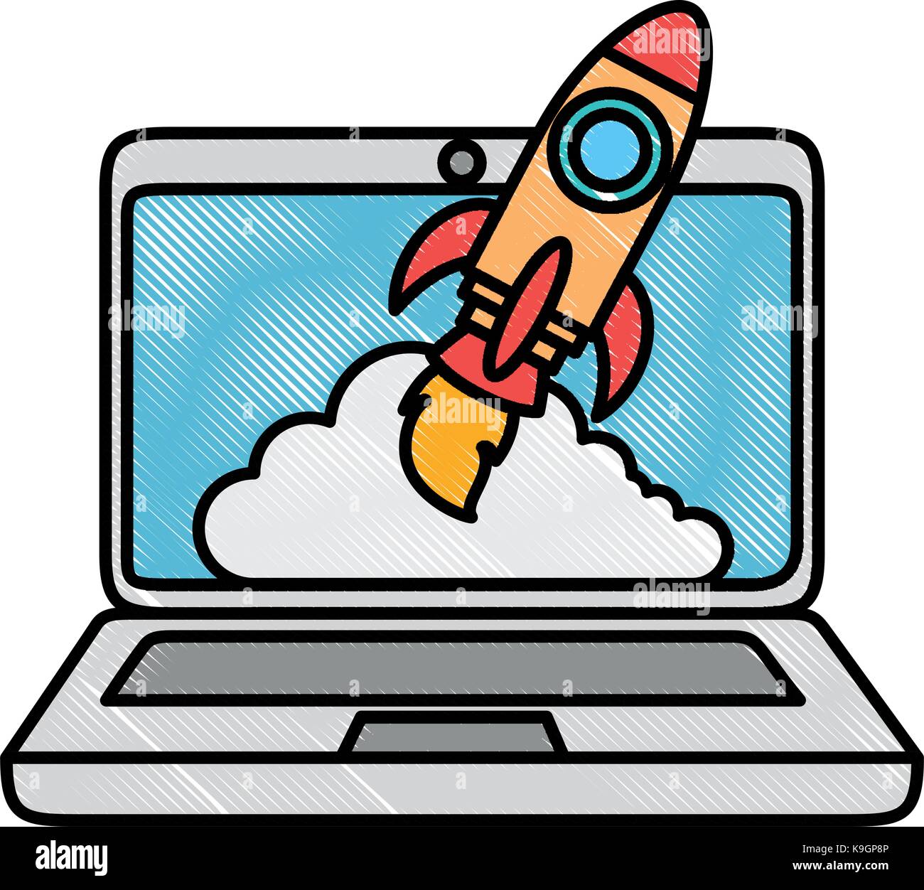 laptop computer with rocket launcher vector illustration design Stock ...