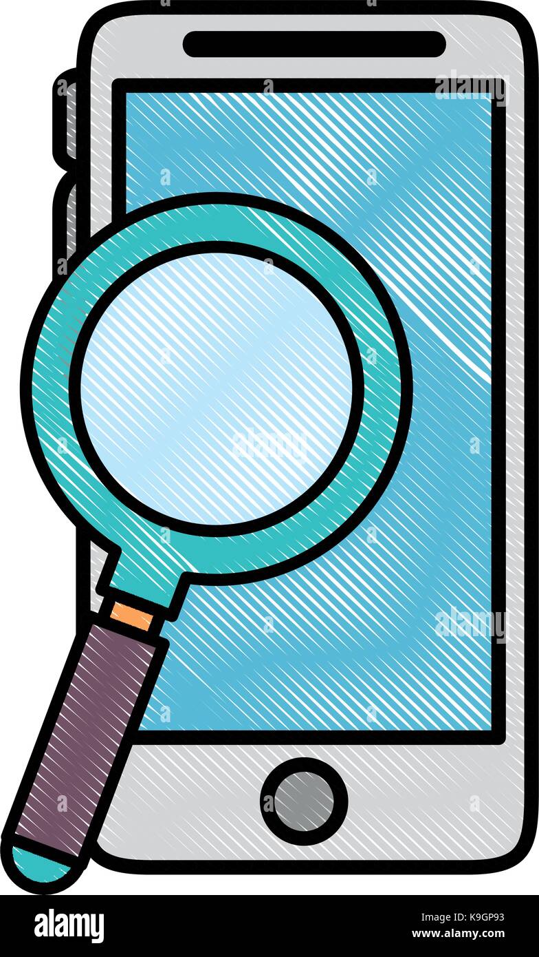 smartphone device with magnifying glass vector illustration design ...